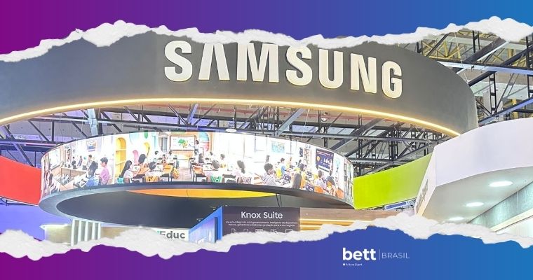 Estande da Samsung na Bett Brasil 2026 com soluções de tecnologia educacional e ecossistema integrado para aprendizagem digital
