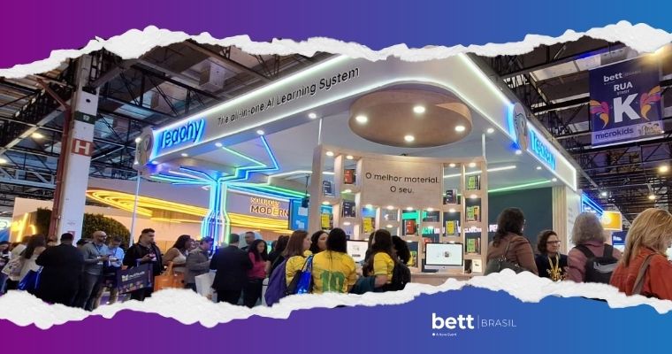 Estande da Teachy na Bett Brasil 2026 com plataforma de inteligência artificial para ensino e materiais didáticos digitais